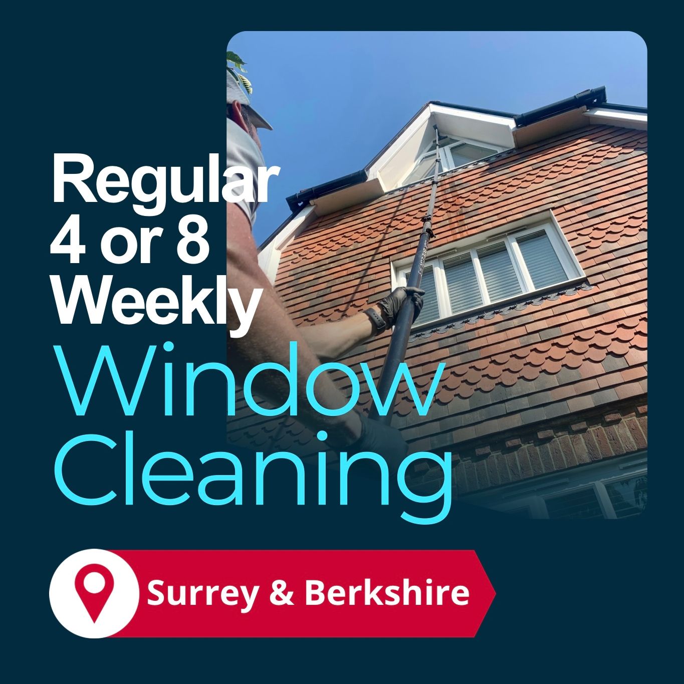 Aquatek window cleaning operative using water-fed pole to reach 3rd story windows