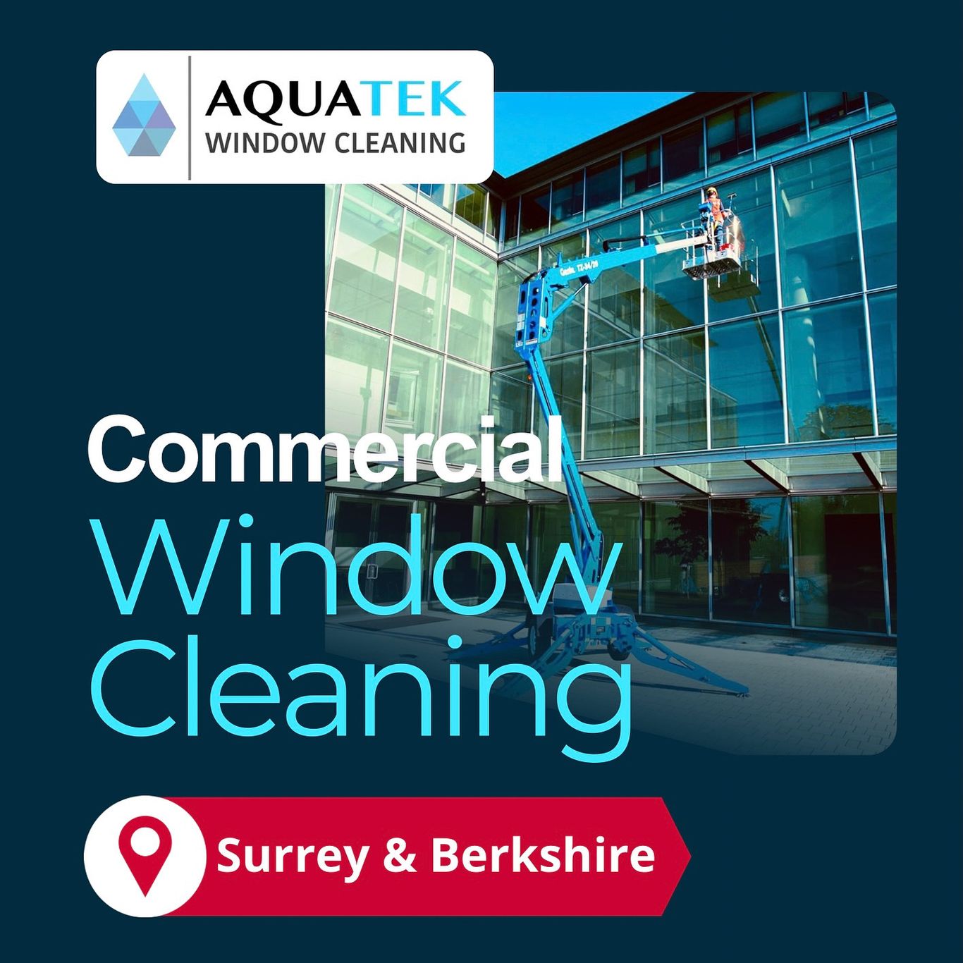 Aquatek Window Cleaning team providing commercial window cleaning in Egham using access equipment